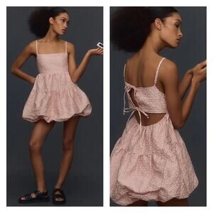 Aureta Studios X Anthropologie Bubble Hem Pink Dress Size M